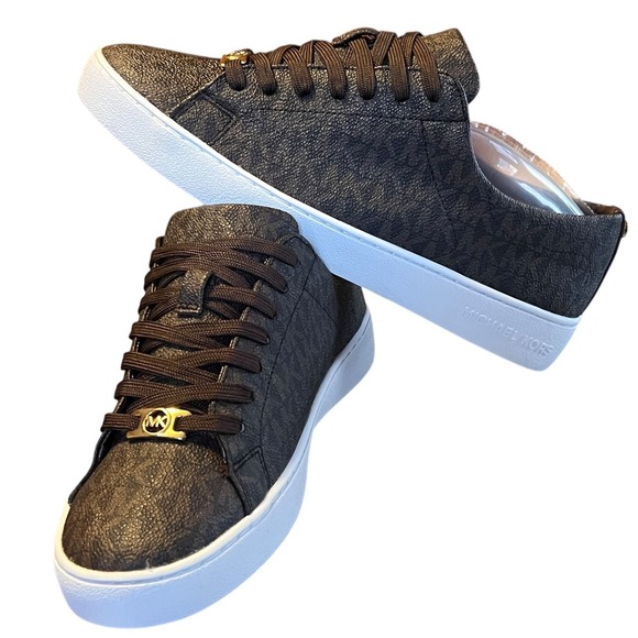 Michael Kors Womens Brown Monogram Logo Low Top Sneakers Shoes 8.5M 001201 - Picture 4 of 16